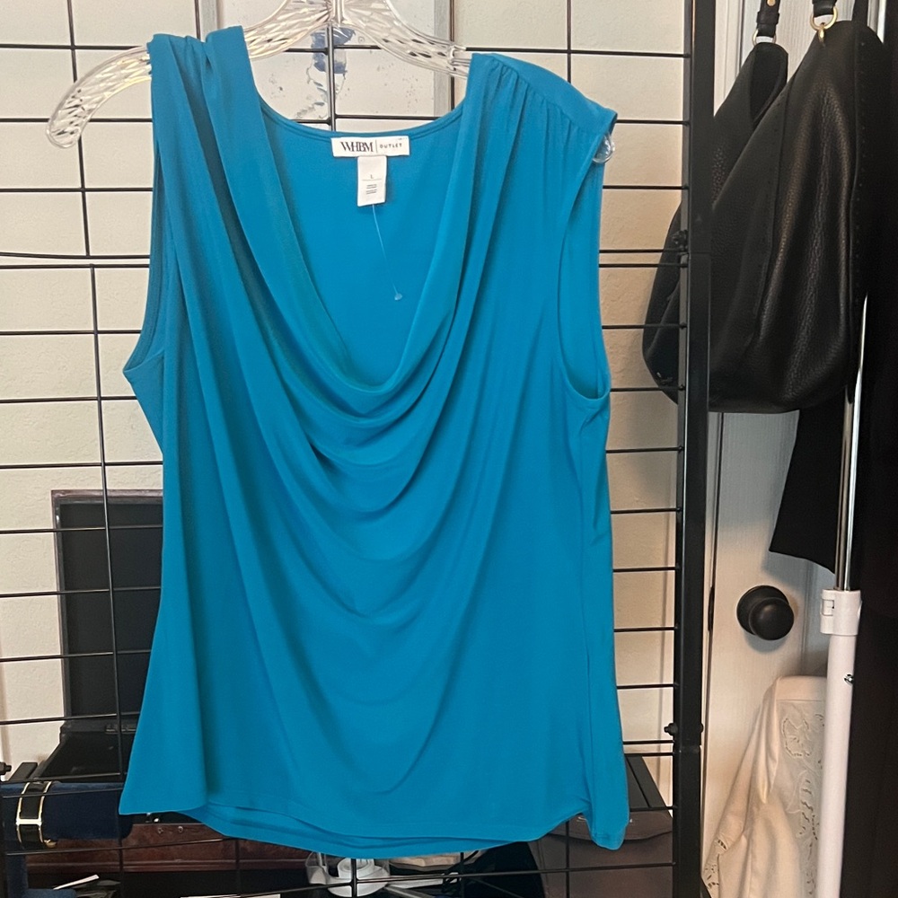 White House Black Market Teal Blue Drape Neck Sleeveless Top